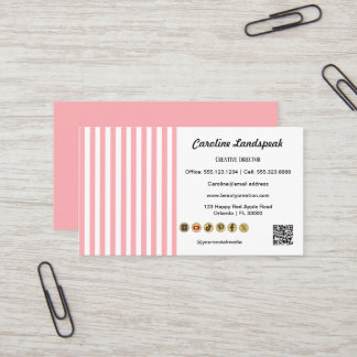 Light Pink White Stripes QR Code Social Media Icon Visitekaartje