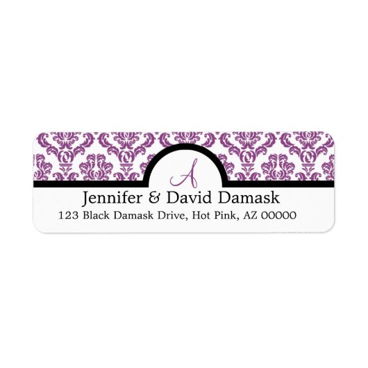 Light Plum Damask Wedding Monogram Adresetiketten Etiket (Voorkant)