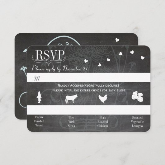 Light Powder Blue Mason Jar Chalkboard Weddenschap RSVP Kaartje (Voorkant / Achterkant)