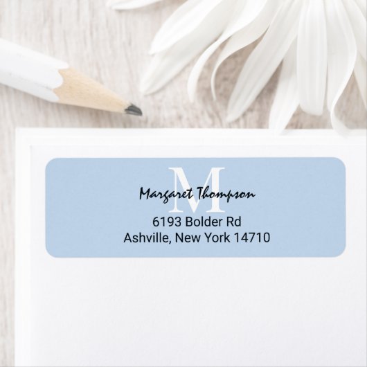 Light Powder Blue Monogram Script-retouradres Etiket (Insitu)