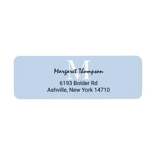 Light Powder Blue Monogram Script-retouradres Etiket (Voorkant)