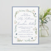 Light Powder Blue Romantic Floral Lijst Wedding Kaart (Staand voorkant)