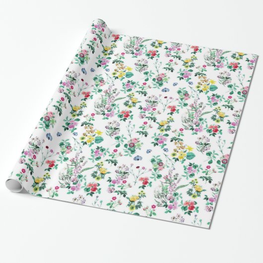 Light Pretty Summer Floral Pattern Cadeaupapier (Uitgerold)