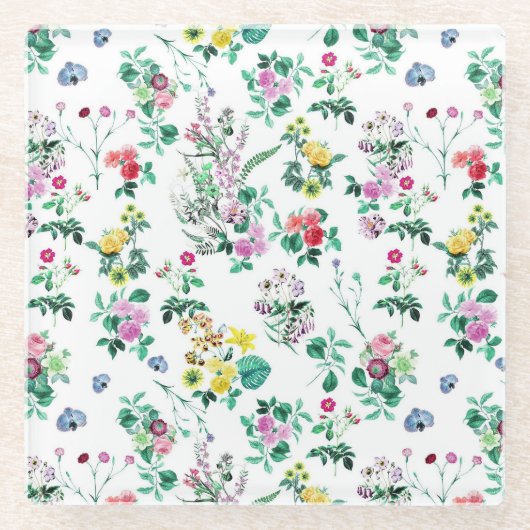 Light Pretty Summer Floral Pattern Glazen Onderzetter (Voorkant)