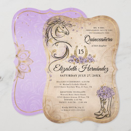 Light Purple and Gold Quince Rustic Horse Birthday Kaart (Voorkant / Achterkant)