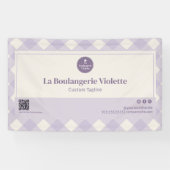  Light Purple Bakery Gingham QR Code Event Display Spandoek (Horizontaal)