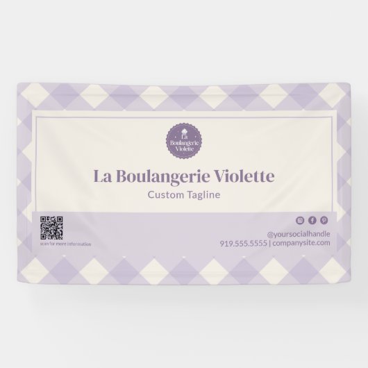  Light Purple Bakery Gingham QR Code Event Display Spandoek (Horizontaal)