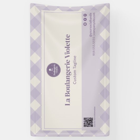 Light Purple Bakery Gingham QR Code Event Display Spandoek (Verticaal)