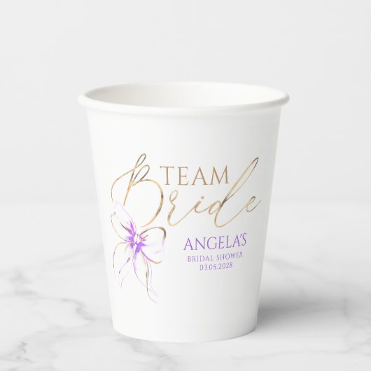 Light Purple Bow Team Bride Bridal Shower Papieren Bekers (Voorkant)