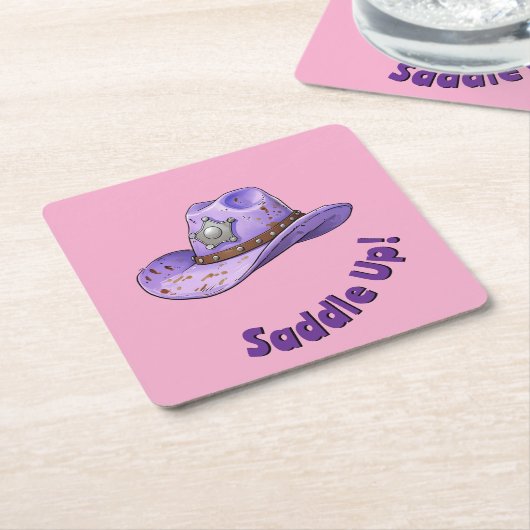 Light Purple Cowgirl Hat Kartonnen Onderzetters (Schuin)