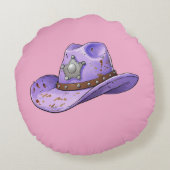 Light Purple Cowgirl Hat-Pink Background Rond Kussen (Achterkant)