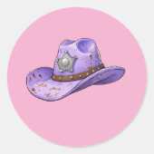 Light Purple Cowgirl Hat-Pink Background Ronde Sticker (Voorkant)