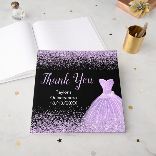 Light Purple Dress Faux Glitter Quinceanera Gastenboek (Voorkant open)