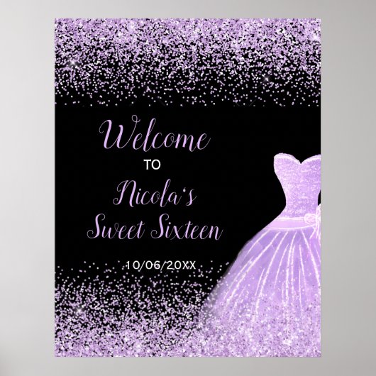 Light Purple Dress Faux Glitter Sweet 16 Welcome Poster (Voorkant)