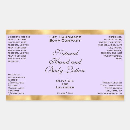 Light Purple & Gold Foil Cosmetics Bottle Label (Voorkant)