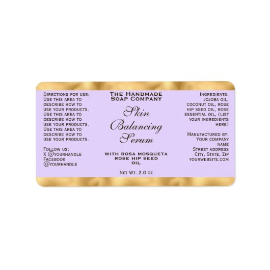 Light Purple & Gold Small Dropper Bottle Label  (Voorkant)