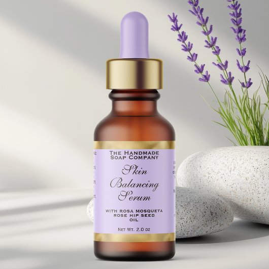 Light Purple & Gold Small Dropper Bottle Label 