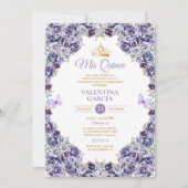 Light Purple Quinceañera 15 Anos Floral Gold Crown Kaart (Voorkant)