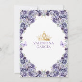 Light Purple Quinceañera 15 Anos Floral Gold Crown Kaart (Achterkant)