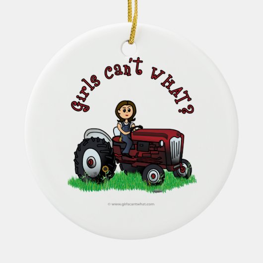 Light Red Farmer Girl Keramisch Ornament (Voorkant)