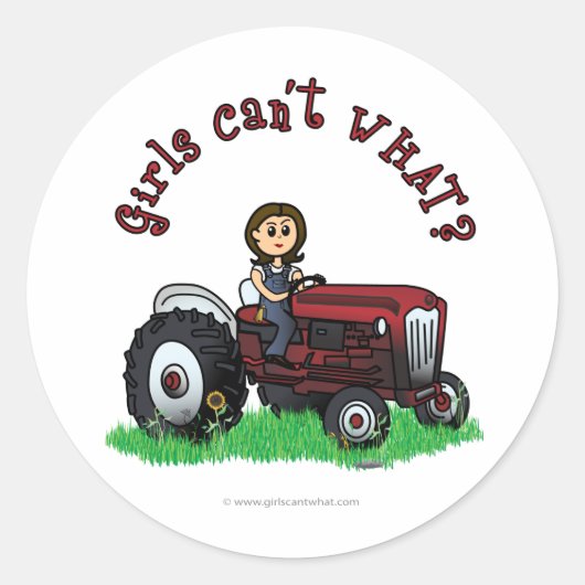Light Red Farmer Girl Ronde Sticker (Voorkant)