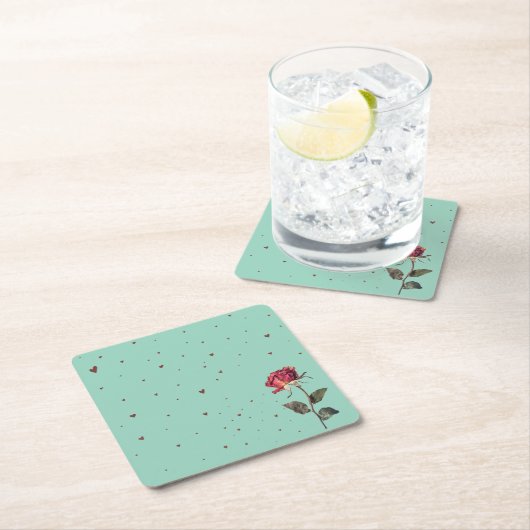 light red rose printed  kartonnen onderzetters (Insitu)