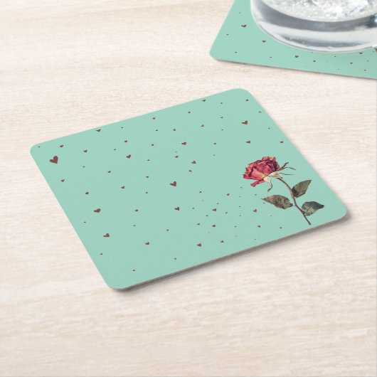 light red rose printed  kartonnen onderzetters (Schuin)