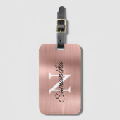 Light Roos Gold Faux Metallic Folie Monogram Bagagelabel (Voorkant (verticaal))