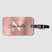 Light Roos Gold Faux Metallic Folie Monogram Bagagelabel (Voorkant (horizontaal))