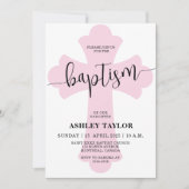 Light Roze Cross Baptisme-uitnodiging Kaart (Voorkant)