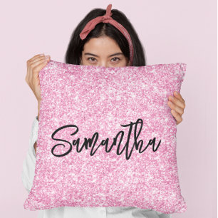 Light Roze glitter Black penseelscript Kussen
