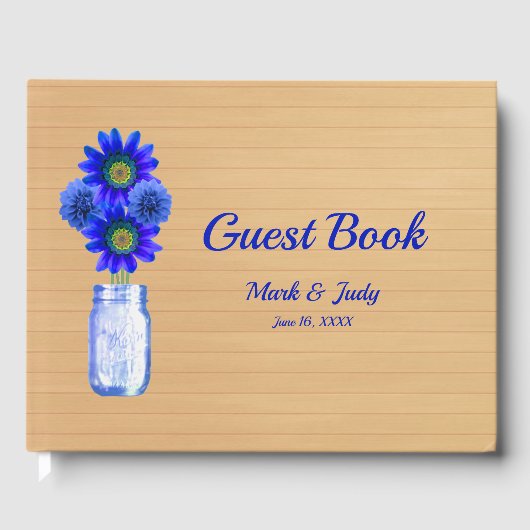 Light Rustic Blue Floral Mason Jar Wedding Gastenboek (Voorkant)