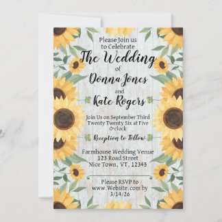 Light Rustic Sunflower Wedding Invitation Kaart
