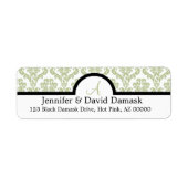 Light Sage Damask Wedding Monogram Adresetiketten Etiket (Voorkant)