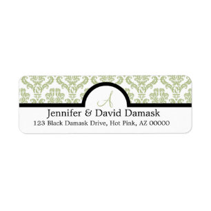 Light Sage Damask Wedding Monogram Adresetiketten Etiket