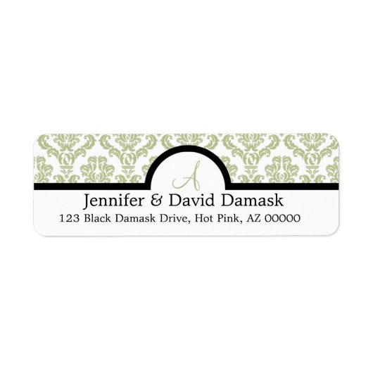 Light Sage Damask Wedding Monogram Adresetiketten Etiket (Voorkant)