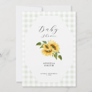 Light Sage Gingham Sunflower Generic Baby shower Kaart