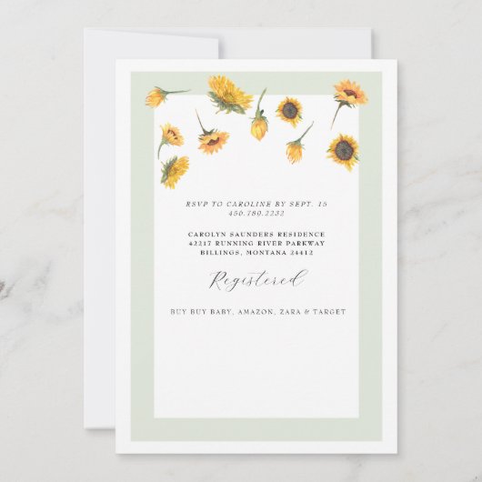 Light Sage Gingham Sunflower Generic Baby shower Kaart (Achterkant)