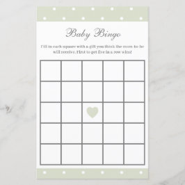 Light Sage Green Baby shower Baby Bingo spel