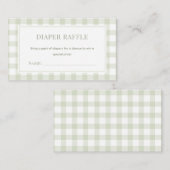 Light Sage Green Gingham Baby shower Luier Raffle Informatiekaartje (Voorkant / Achterkant)