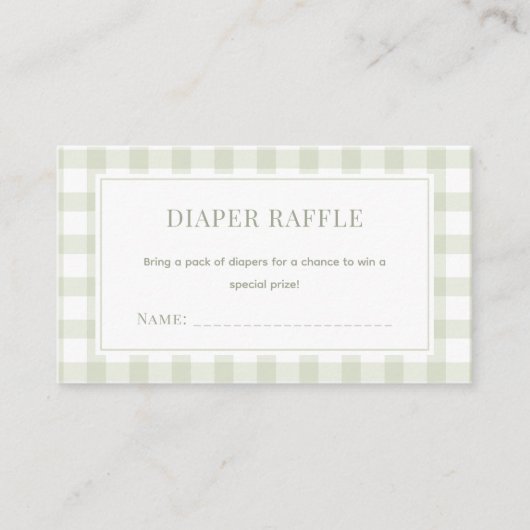 Light Sage Green Gingham Baby shower Luier Raffle Informatiekaartje (Voorkant)