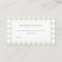 Light Sage Green Gingham Baby shower Luier Raffle Informatiekaartje