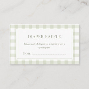 Light Sage Green Gingham Baby shower Luier Raffle Informatiekaartje