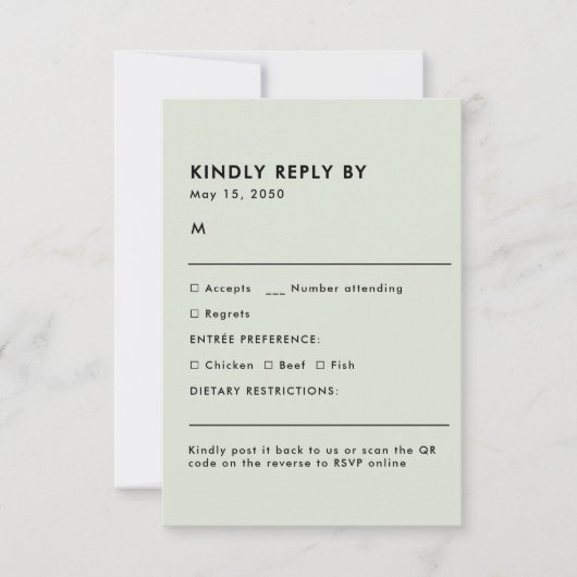 Light Sage Green Meal Choice Wedding RSVP Card (Voorkant)