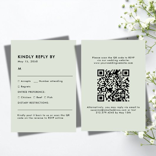 Light Sage Green Meal Choice Wedding RSVP Card
