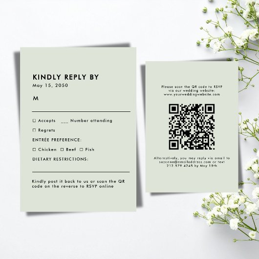 Light Sage Green Meal Choice Wedding RSVP Card