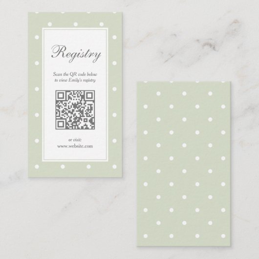 Light Sage Green Polka Dots Baby shower Registry Informatiekaartje (Voorkant / Achterkant)