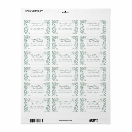 Light Sage Green Wedding Botanical Etiket (Full Sheet)