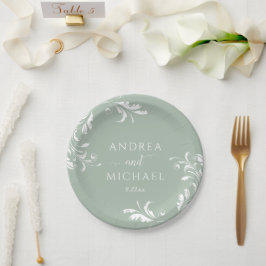 Light Sage Green Wedding Elegant Luxury Flourish Papieren Bordje