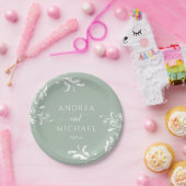 Light Sage Green Wedding Elegant Luxury Flourish Papieren Bordje (Feest)